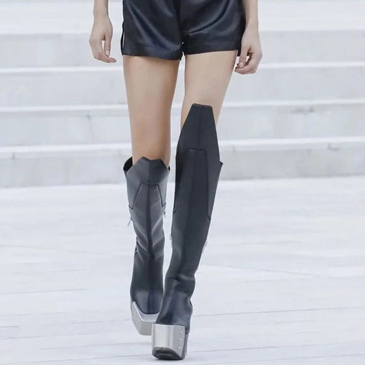 Metal Square Toe Zipper Gothic Tall Boot