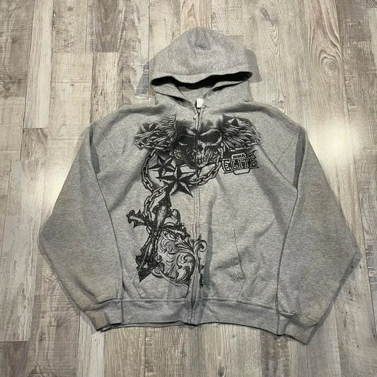 Dark Skull Print Rebel Hoodie