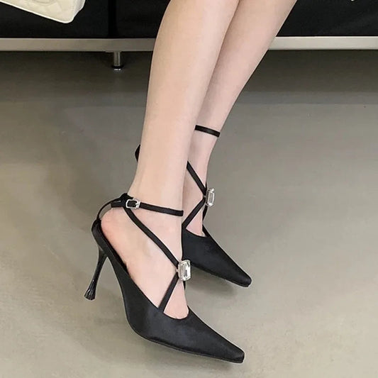 Sparkling Gothic Ebony Satin Mary Janes Tall Heel