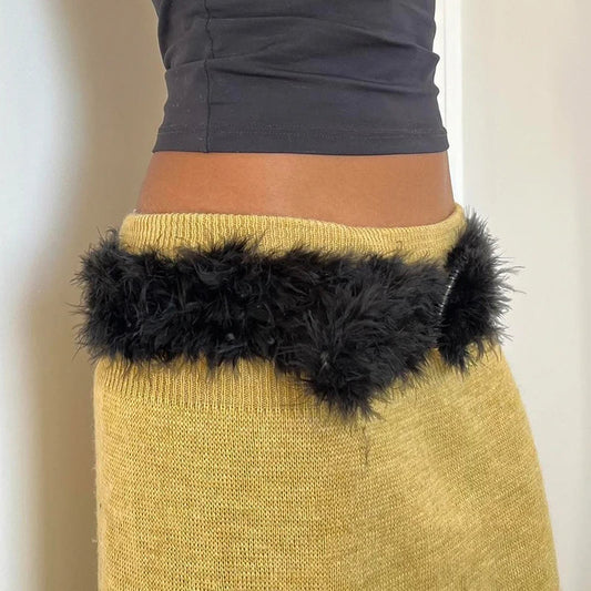 Vintage Gothic Synthetic Leather Patchwork False Hair 2000s Belt