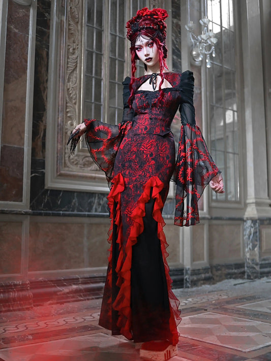 Dark Crimson Ebony Rose Lace Bloshope