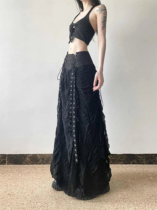 Lace Mesh Fairy Bow Long Skirt