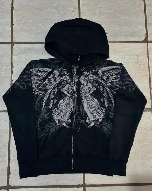Dark Vintage Skull Zipper Hoodie