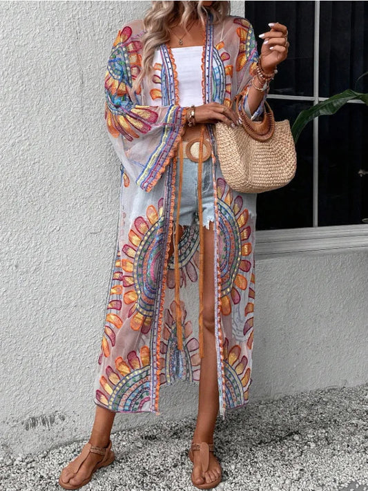 Colourful Floral Embroidery Boho Beach Cover-up Lace Bikini