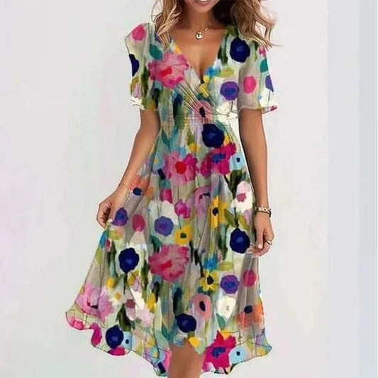 Sexy V-neck Floral Swing Dress