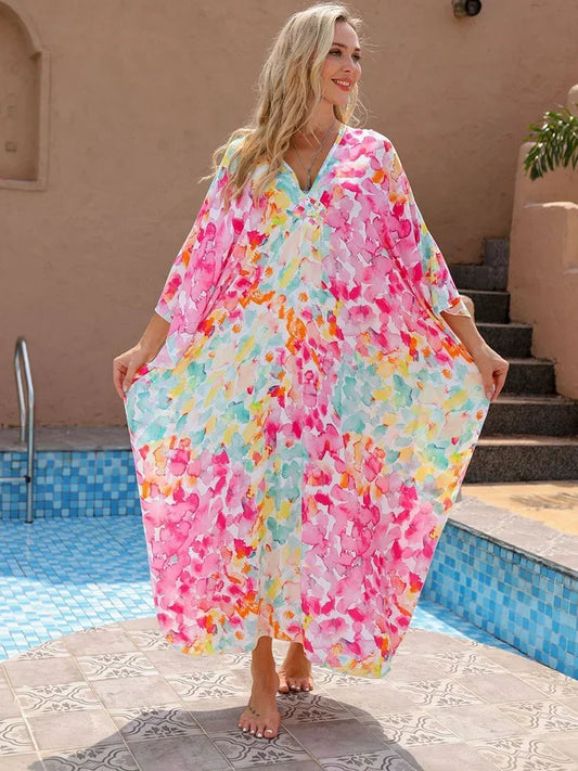Floral Print Long Dress Cover Up