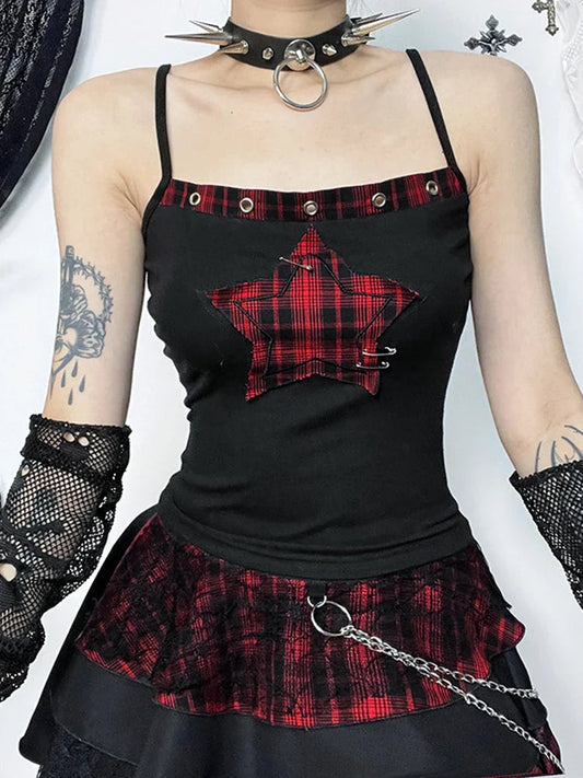 Y2K Tartan Patchwork Cyber Punk Crop Top