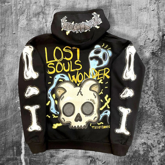 Dark Cartoon Embroidered Hooded Sweatshirt