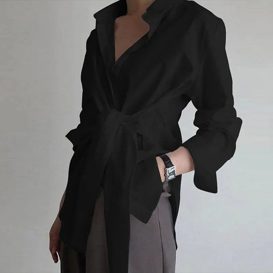 Slim Button Ruched Lace-Up Bloshope