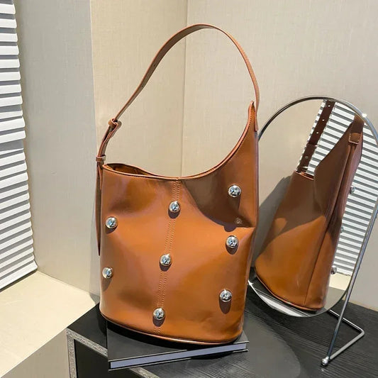 Rivet PU Bucket Shoulder Bag 2025