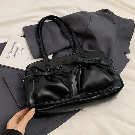 Glossy PU Sewing Thread Shoulder Bag