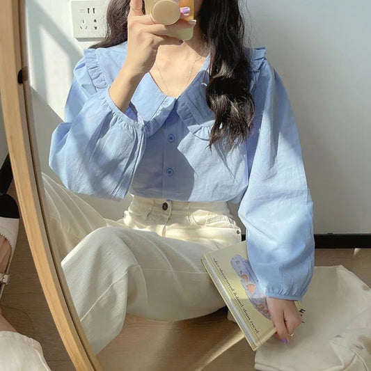 Simple Ruffles Single Breasted White Bloshope