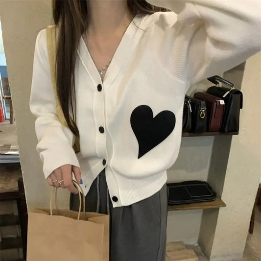 V-Neck Long Sleeve Solid Loose Sweet Knit Cardigan