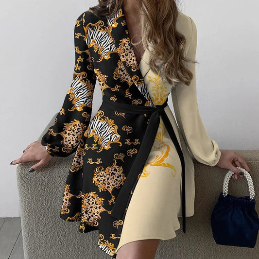 Elegant Slim Floral Polo Neck Women's Dress