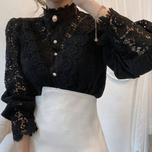 Sweet Hollow Lace Patchwork Button White Bloshope