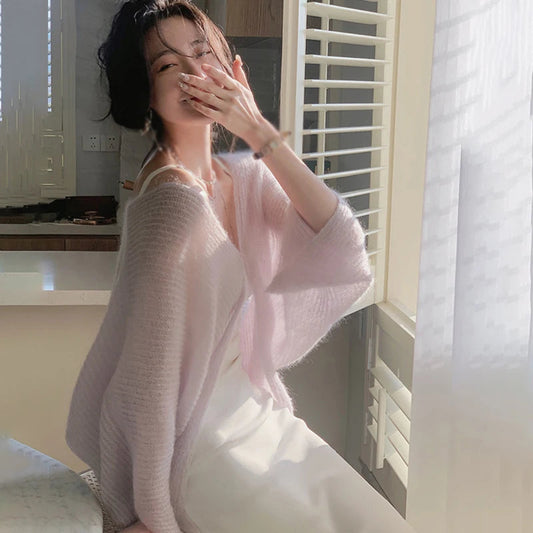 Mohair Knitted Sun Protection Loose Knit Cardigan