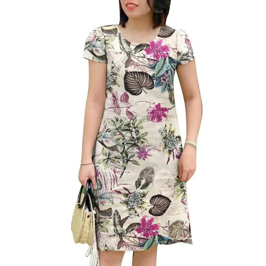 Vintage Short Sleeve Floral Holiday Floral Dress