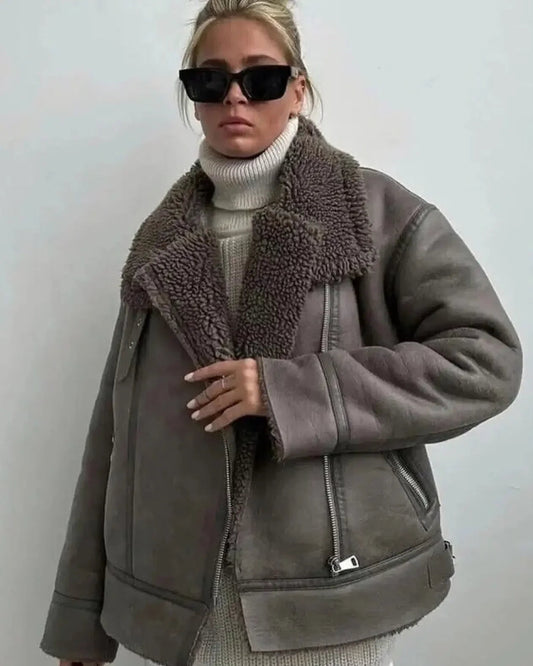 Faux Fur Lapel Long Sleeve Casual Overcoat