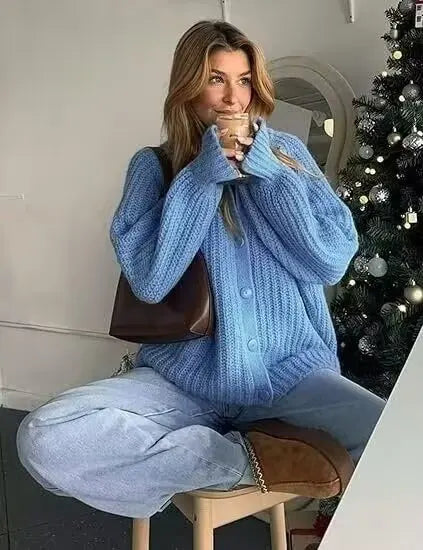 French Niche Solid Lazy Style Loose Cardigan