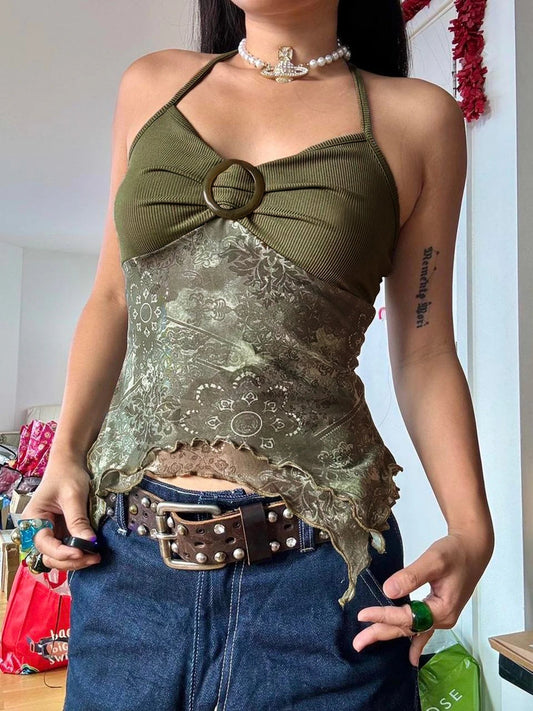 Forest Green Asymmetrical Crop Top