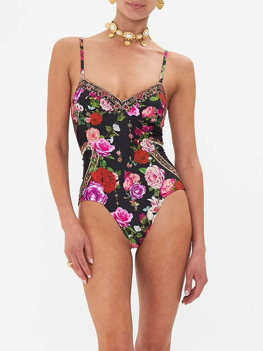 Vintage Sling Print Backless Bikini One Piece