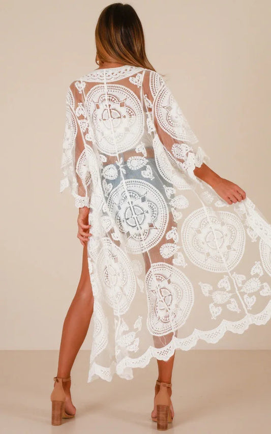 Sexy See-Through Lace Bloshope Boho Beach Bikini Cover Up