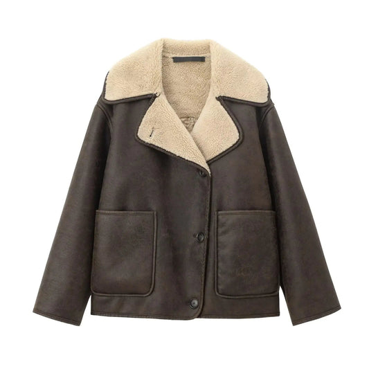 Plshoph Faux Leather Single-Breasted Overcoat