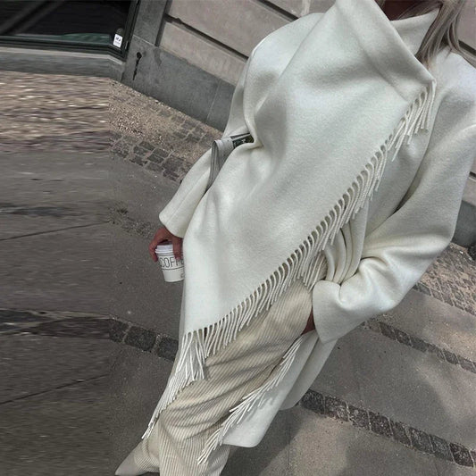 Tassel Turtleneck Irregular Button Overcoat