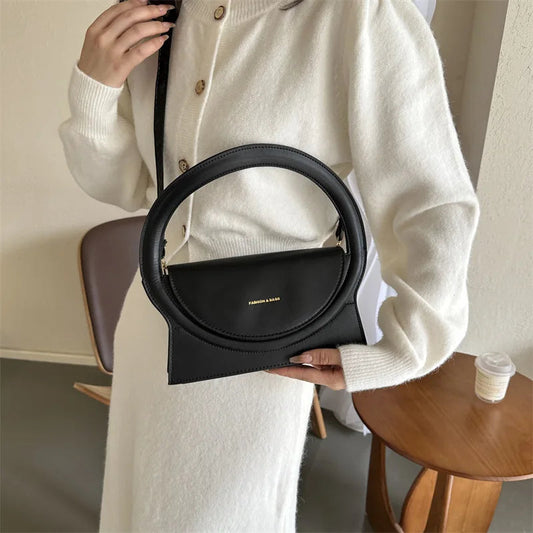 Top Brand Round Handle Luxury Leather Crossbody Handbag