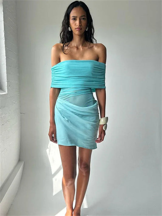 Mesh Patchwork See-Through Mini Dress