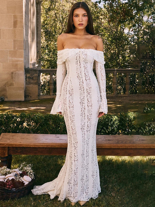 Elegant White Lace Vacation Dress