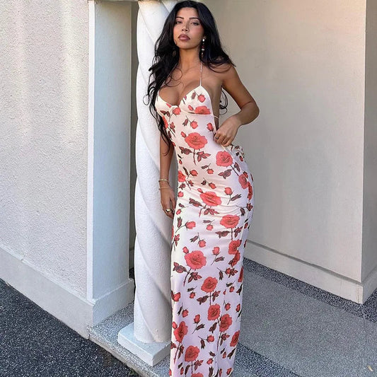 Floral Print Slim Maxi Vacation Dress