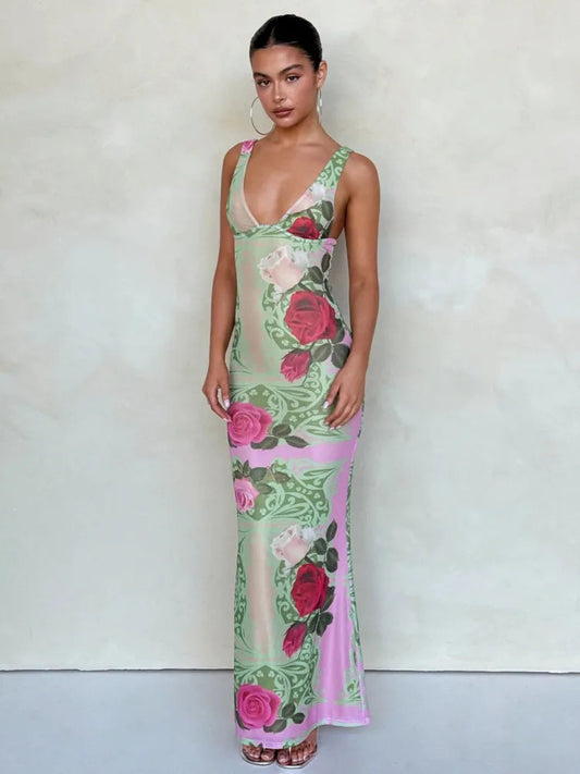 Print Slim Elegant Maxi Vacation Dress