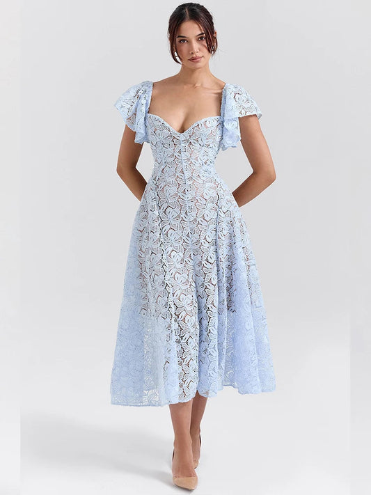 Waist Wrap Lace Vacation Dress