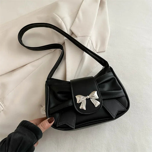 Bow PU Leather Casual Shoulder Handbag