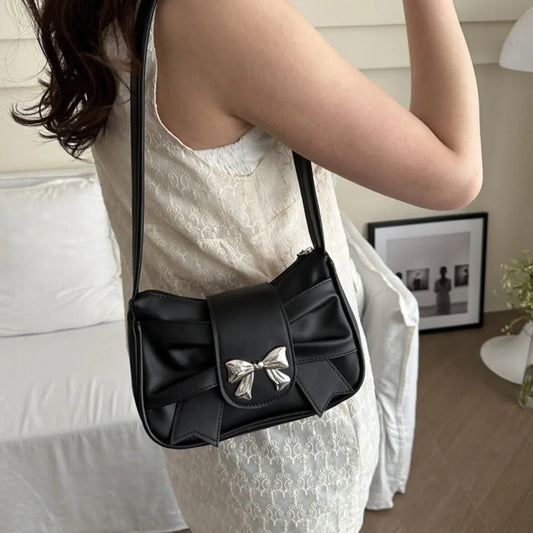 Retro Bow PU Leather Bshopiness Shoulder Handbag