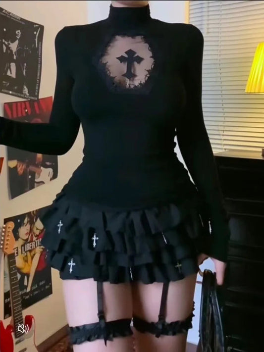 Cross High-neck Knit Top