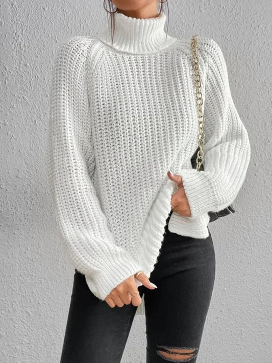 Turtleneck Split Crochet Thick Sweater