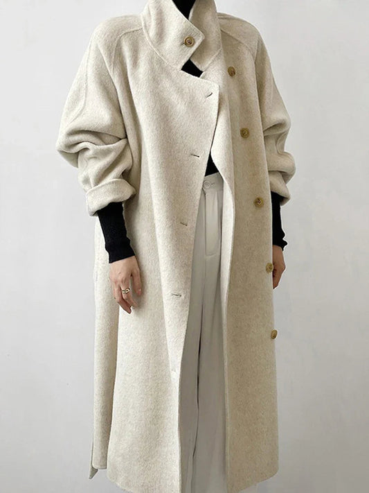 Elegant Turtleneck Wool Cashmere Overcoat