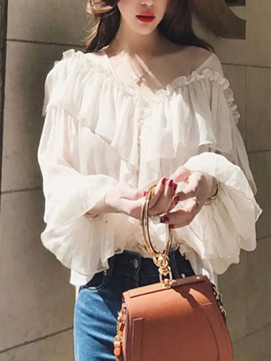 See Through Boho Mesh Ruffle Bloshope