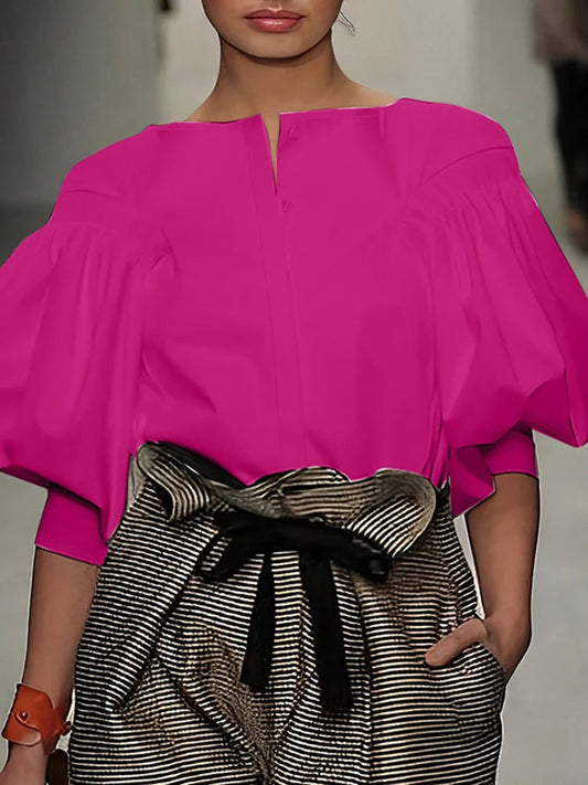 Lantern Quarter Sleeve Button Round Neck Bloshope