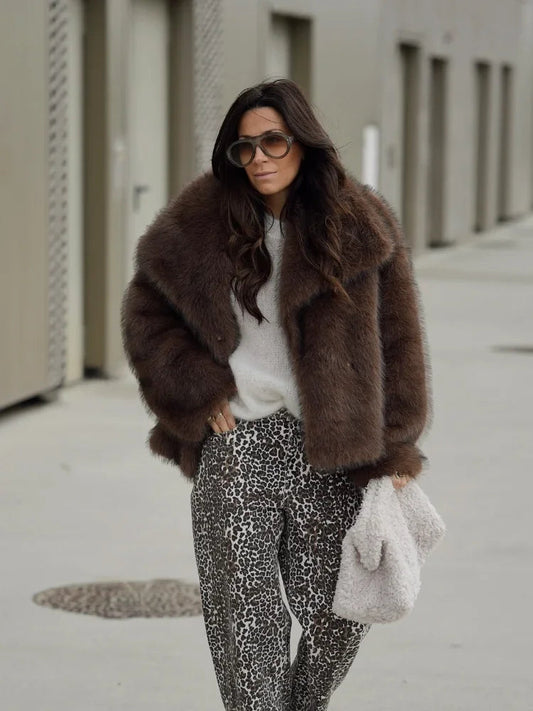 Brown Soft Fluffy Woolen Coat