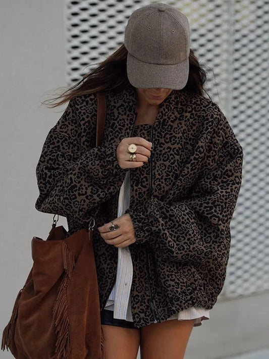Vintage Leopard Print Zipper Coat