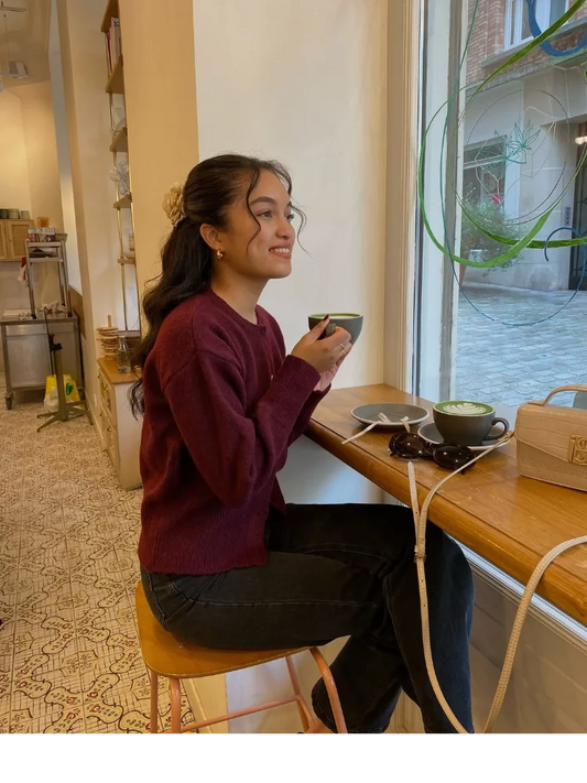 Wine Red Button Round Neck Cardigan