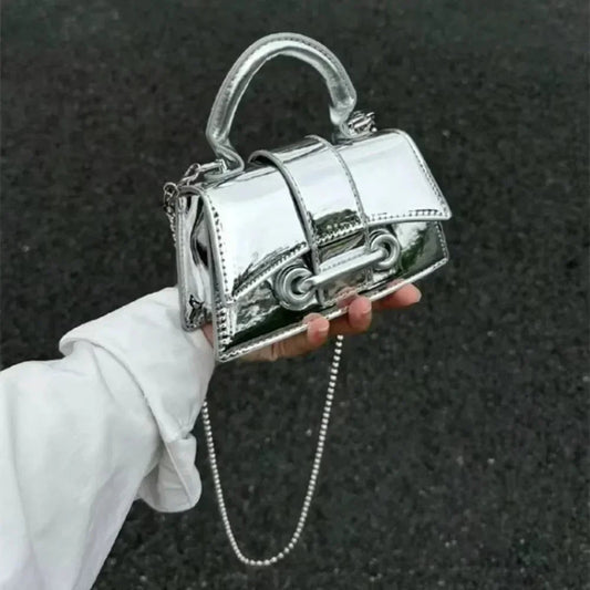 Silver Chic PU Leather Crossbody Handbag