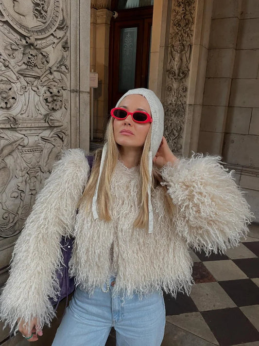 Vintage Solid Plshoph Fluffy Short Coat