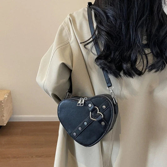Y2K Rivet Heart-Shaped Crossbody Bag