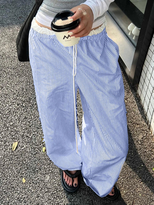 Striped Casual Ruched Vintage Sweet Straight Pant