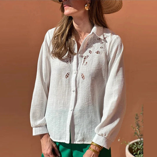 White Cotton Linen Lace Floral Embroidery Boho Bloshope