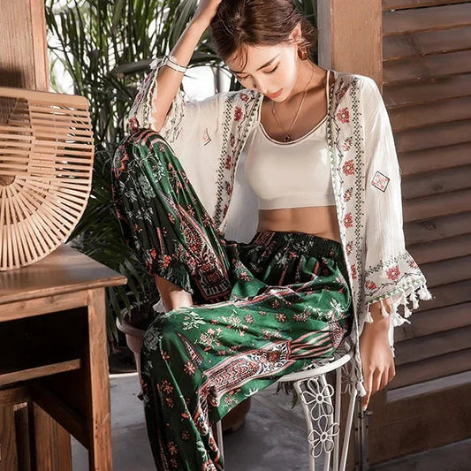 White Cotton Rayon Floral Embroidery Beach Cover up